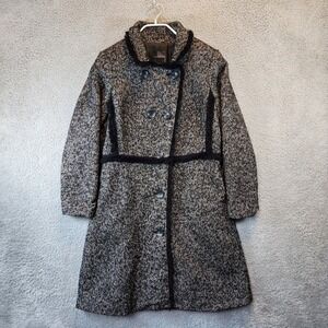The Limited Coat Womens Size Petite Large‎ Fringe Trim Black Gray Wool Blend